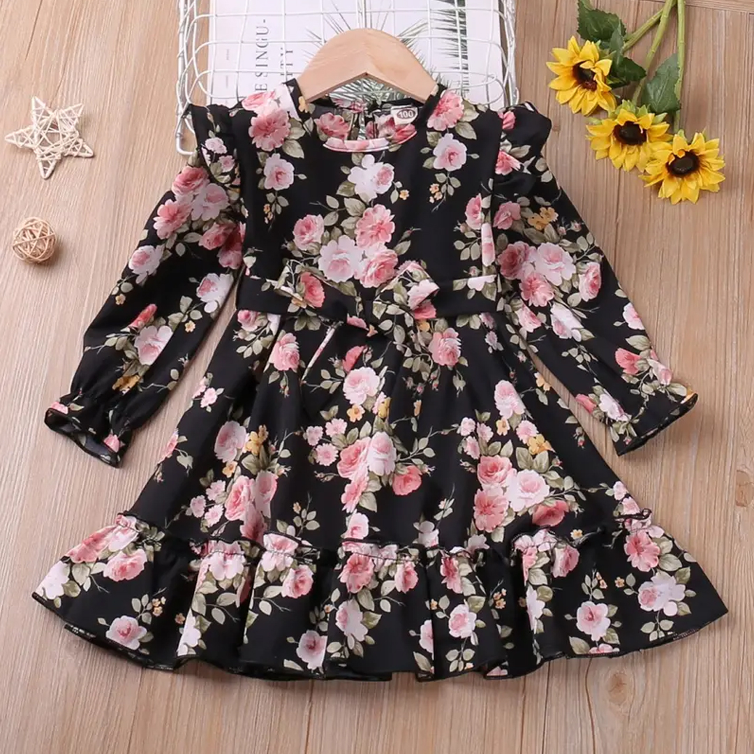 Elegant Floral Full-Sleeve Fit & Flare Gown for Girls - Princess Flower Party Dress 1763