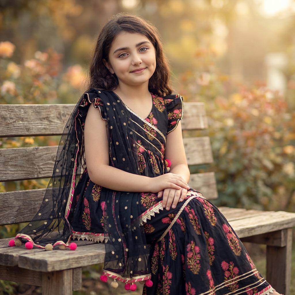 🌸 Vibrant Blossom Ensemble: Multicolor Floral Top with Sharara and Gota Lace Dupatta 1902