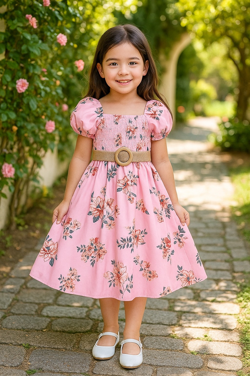 Flower Gown Elegant Floral Fit & Flare Summer Dress for Girls with Belt 1740