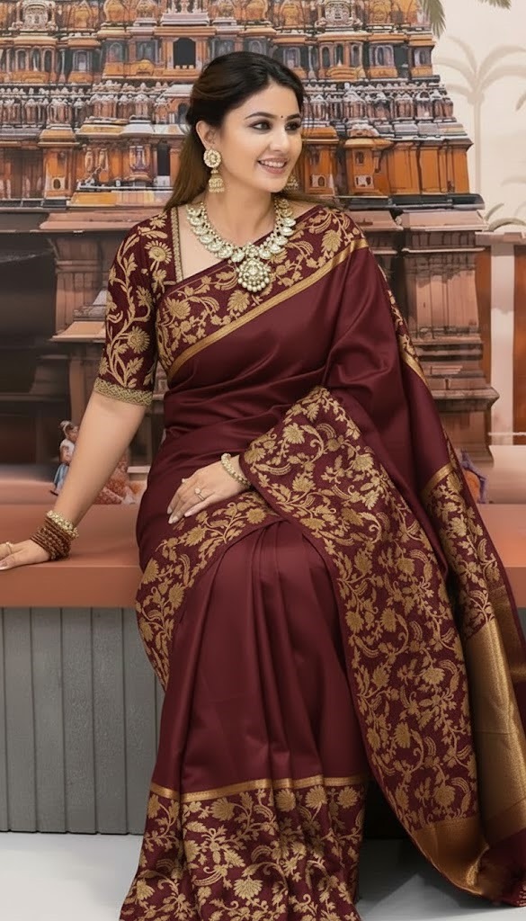 🌹Premium Pure Katan Silk Banarasi Saree (Zari Weaving) with a matching blouse piece 7022