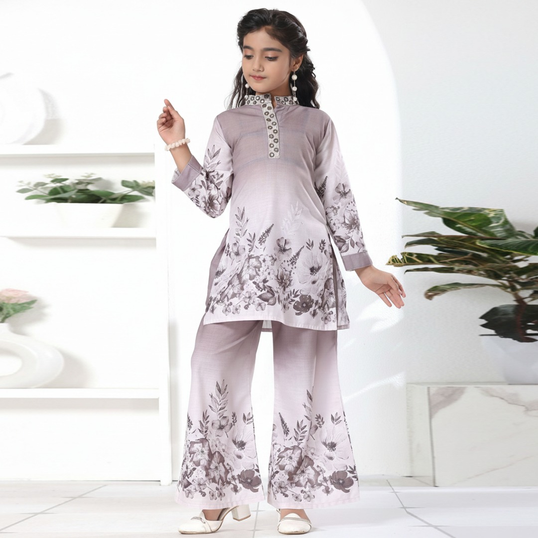Girls Premium Floral Co-Ord Set – Lavender Kurti Palazzo Outfit 1971