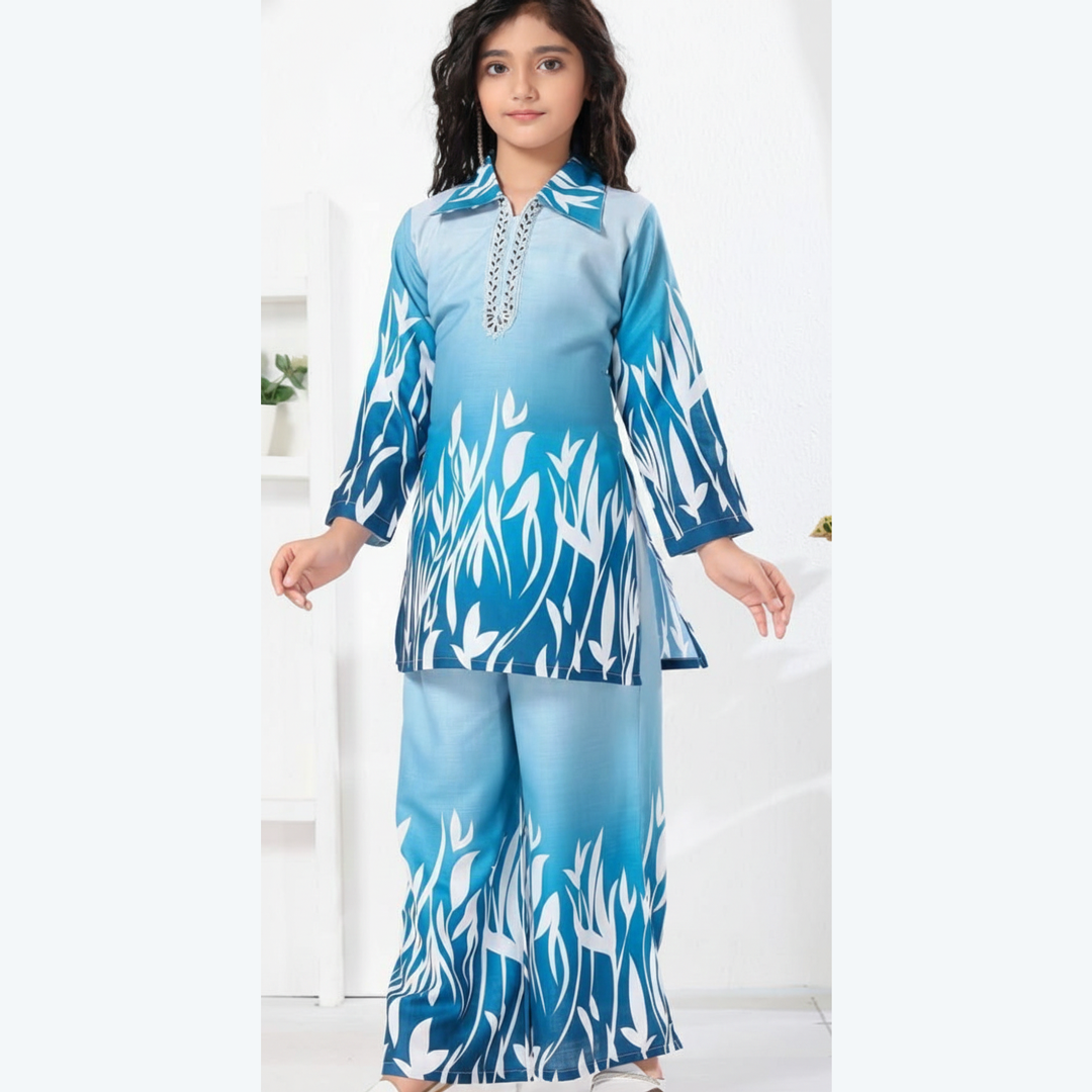 Elegant Girls Printed Co-Ord Set – Kurti & Palazzo Combo_1973