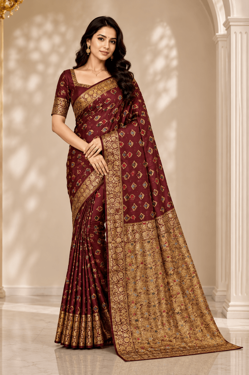 ❤️ Maroon Premium Jamdani Cotton Saree :- 5011